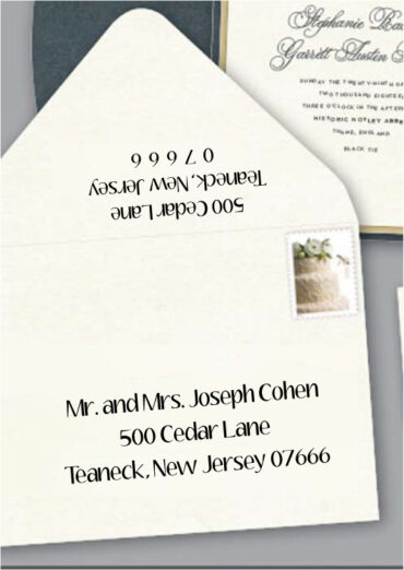Save time by opting for calligraphy envelope guest addressing with your order, featuring guest addressing tailored to match your unique style. This ensures that upon receiving your invitations, they will be ready for mailing, complete with addresses professionally printed directly onto your envelopes. The font and color will seamlessly match your invitations, creating a cohesive theme, unless you specify changes to the color or fonts. Select your desired quantity, customize your envelope online, and complete your order. Email us your guest addressing list file, and we'll create a layout for your approval. Upon receiving the layout, carefully review it and make any necessary changes or corrections.