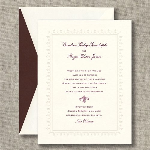 Pearl Lace Framed Warm White Wedding Invitations