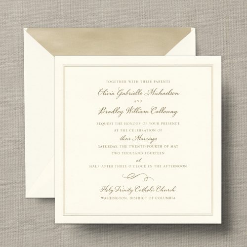 Ecru Square Pearl Band Wedding Invitations