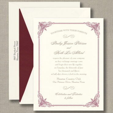 Burgundy Vintage Frame Warm White Wedding Invitations