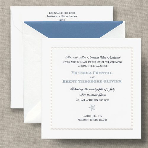 White Beaded Border Large Square Wedding Invitation