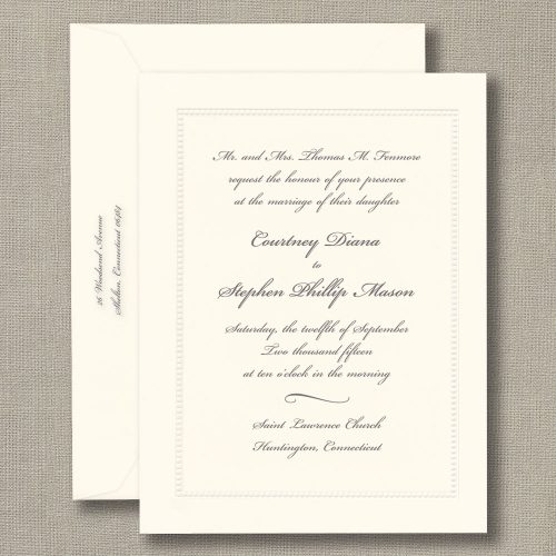 Ecru Beaded Border Personalized Wedding Invitations