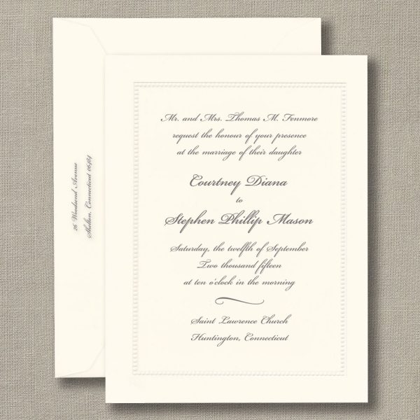 Ecru Beaded Border Personalized Wedding Invitations