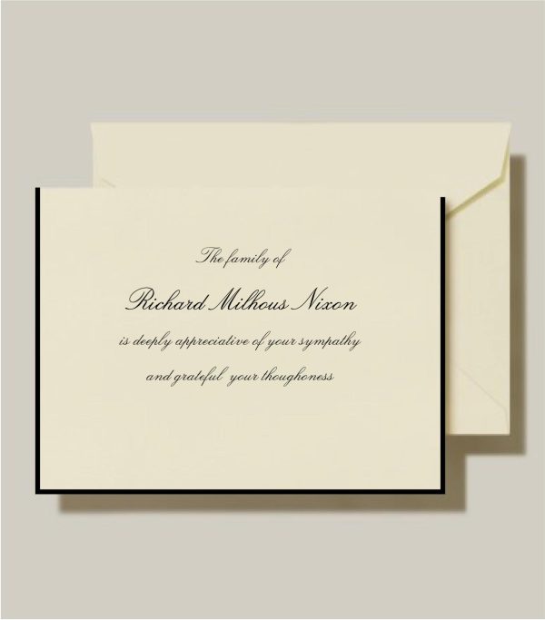 Black border Sympathy Condolence Cards In moments of profound loss, these elegant sympathy condolence cards offer a timeless and dignified way to express gratitude. A deep black border surrounds the card, offering a sense of calm and poise during a difficult time. Perfect for honoring a loved one’s memory while thanking friends and family for their support, these cards are a classic choice for conveying appreciation with quiet elegance. Ideal for use as condolence thank you cards, sympathy acknowledgments, or memorial announcements.