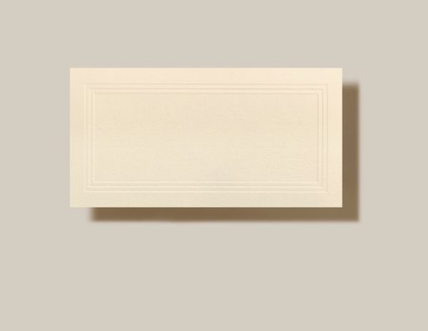 The perfect table requires the perfect seating arrangement. For décor that matches such a celebration, our simple yet elegant debossed place cards in ecru with debossed frame. Perfect for the executive brunch and garden wedding alike.