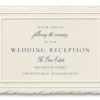 A southern chic reception card with all the trimmings, including an embossed frame and feather deckle edge!