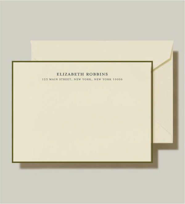 "Exuding Timeless Elegance, Our Cactus Border - Personalized Stationery is Meticulously Complemented by Dark Smoke Ink, Making it the Pinnacle of Choice for Discerning Professionals. Enhance the design with a refined cactus ink border around the card, alongside your personalized name, elevating the overall sophistication. Plus, each set includes blank euro flap envelopes for your convenience."