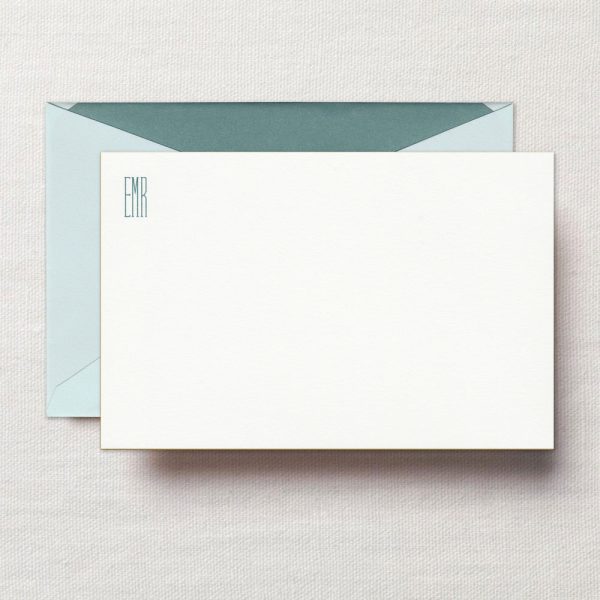 Fifth Avenue Engraved Monogram Pearl White Correspondence Card with Bevel Edge