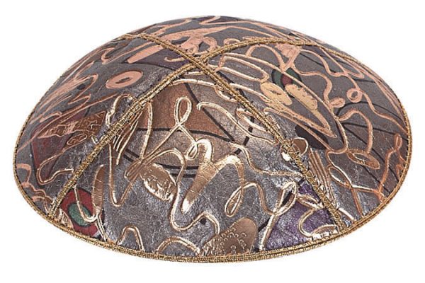Grey and Gold Leather Kippah