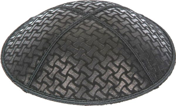 Chain Link Embossed - Kippah, Our embossed foil kippah, meticulously crafted from luxurious suede, showcases a refined 4-panel design and stands at an elegant 3" high. The foil embossing can be rendered in various exquisite colors. The price includes a custom plate and design, along with a selection of sophisticated fonts at no extra charge. For those desiring a bespoke creation, both the foil and kippah color can be personalized for an additional fee.