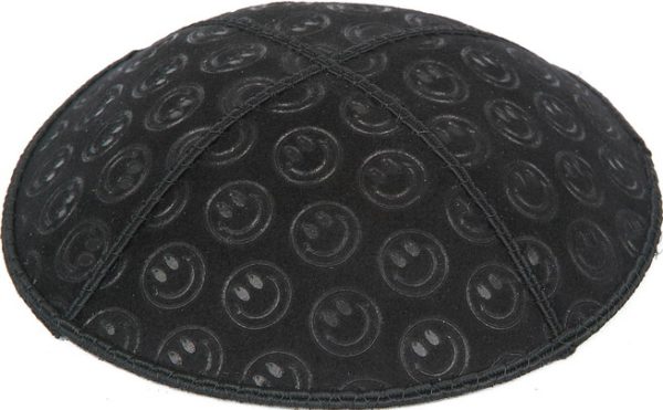 Smiley Embossed - Kippah, Chai Embossed - Kippah, Our embossed foil kippah, meticulously crafted from luxurious suede, showcases a refined 4-panel design and stands at an elegant 3" high. The foil embossing can be rendered in various exquisite colors. The price includes a custom plate and design, along with a selection of sophisticated fonts at no extra charge.