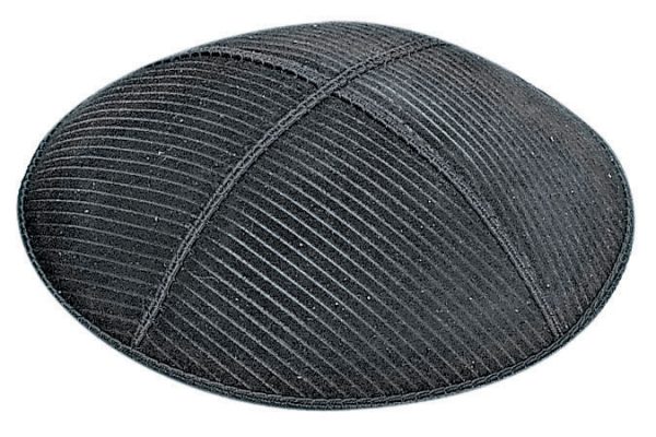 Thin Lines Embossed - Kippah, Our embossed foil kippah, meticulously crafted from luxurious suede, showcases a refined 4-panel design and stands at an elegant 3" high. The foil embossing can be rendered in various exquisite colors. The price includes a custom plate and design, along with a selection of sophisticated fonts at no extra charge. For those desiring a bespoke creation, both the foil and kippah color can be personalized for an additional fee.