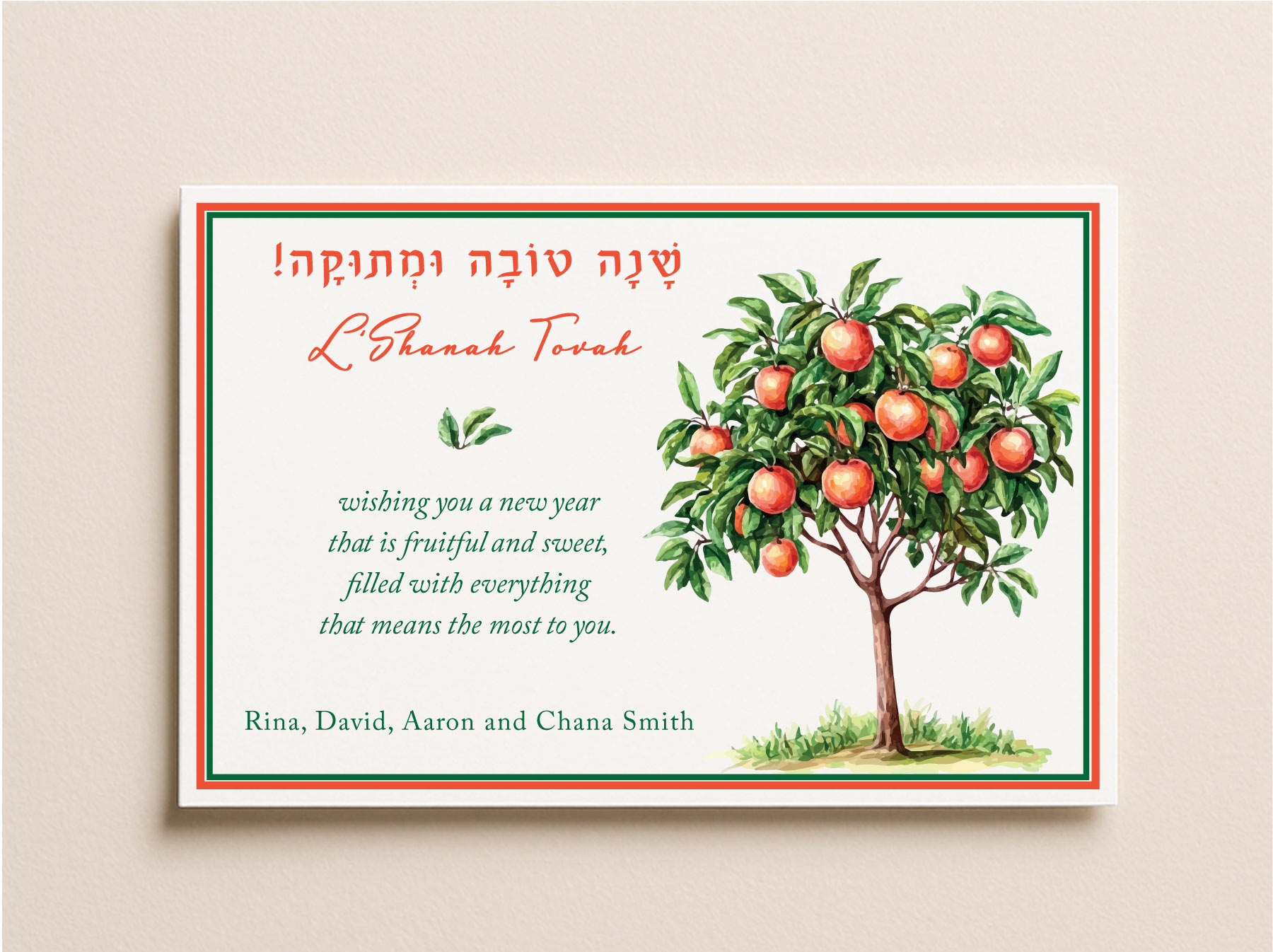 Celebrate the Jewish New Year with heartfelt meaning and vibrant beauty. Our Fruitful Blessings Rosh Hashanah Cards feature a stunning illustration of a lush green tree overflowing with red apples — a timeless symbol of abundance, prosperity, and a sweet year ahead.
