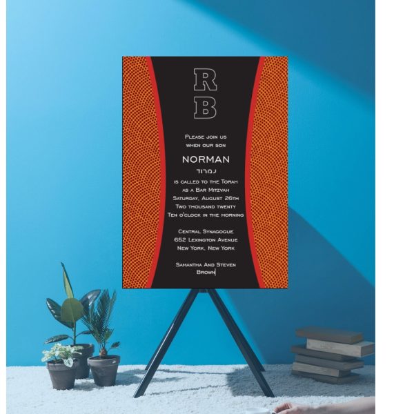 Slam Dunks - Bar Mitzvah Invitation basketball orange and black
