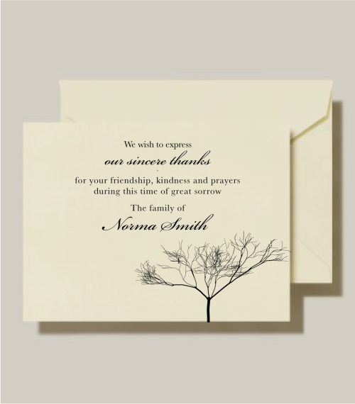 It's difficult to find the words to thank friends and family members who have offered their support when a loved one passes away. Deeply Sympathy - Condolences Thank You Notes Card of gratitude on 130lb. lux card, there's room to express yourself, or simply to sign your name.