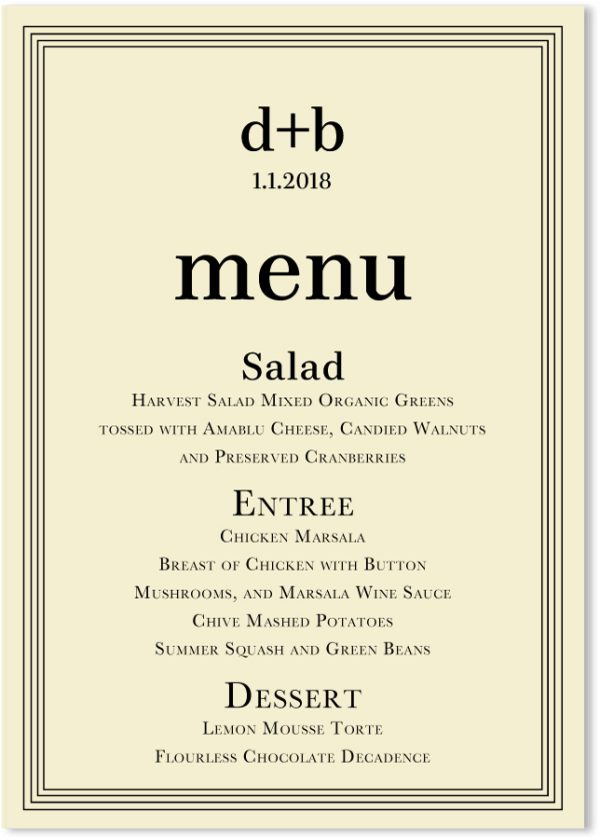 Be Bold - Ecru Wedding Menus & Custom Wedding Party Menu Cards