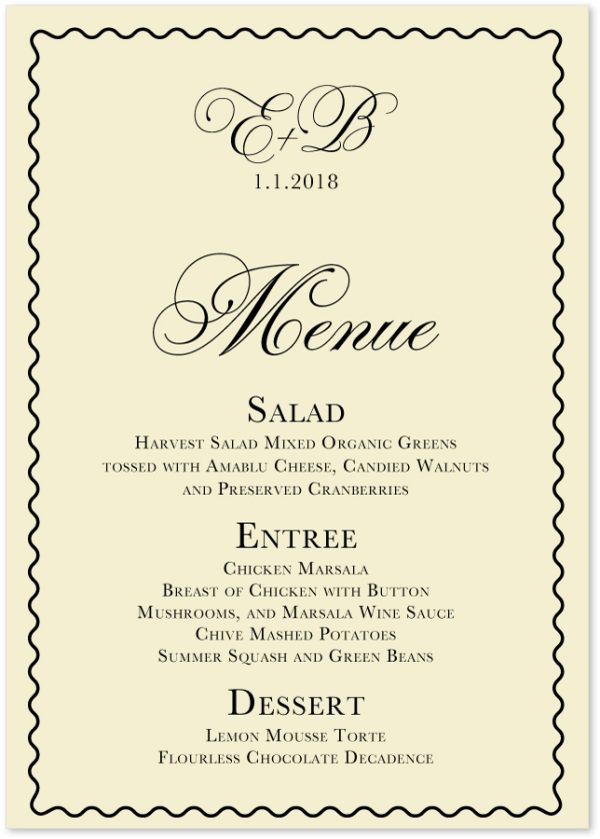 Celebration - Ecru Wedding Menus & Custom Wedding Party Menu Cards