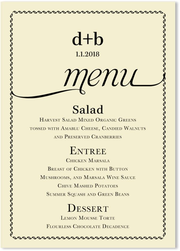 Just-Calligraphy - Ecru Wedding Menus & Custom Wedding Party Menu Cards