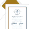 Elegant White Navy and Gold-Border - Wedding Invitation