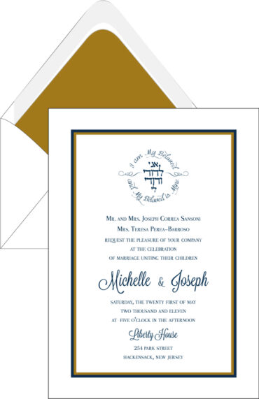 Elegant White Navy and Gold-Border - Wedding Invitation