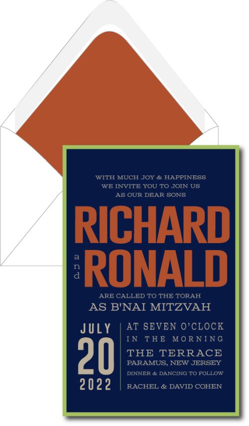 Copper and Navy - B'Nai Mitzvah Invitation