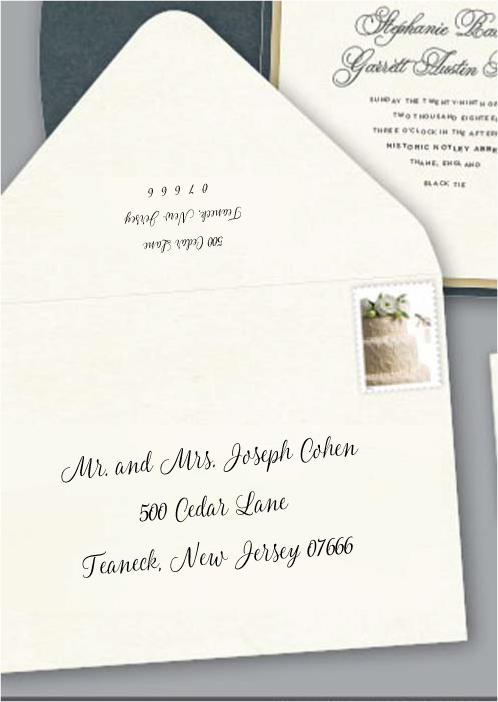 Save time by opting for calligraphy envelope guest addressing with your order, featuring guest addressing tailored to match your unique style. This ensures that upon receiving your invitations, they will be ready for mailing, complete with addresses professionally printed directly onto your envelopes. The font and color will seamlessly match your invitations, creating a cohesive theme, unless you specify changes to the color or fonts. Select your desired quantity, customize your envelope online, and complete your order. Email us your guest addressing list file, and we'll create a layout for your approval. Upon receiving the layout, carefully review it and make any necessary changes or corrections.
