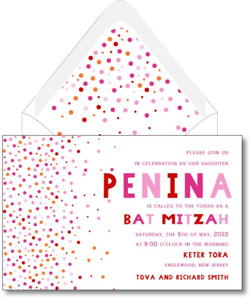 Pink and Orange Confeti - Bat Mitzvah Invitation