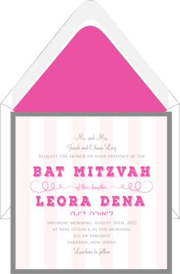 Charcoal and Rose Strip - Bat Mitzvah Invitation