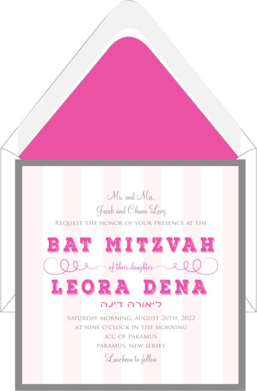 Charcoal and Rose Strip - Bat Mitzvah Invitation