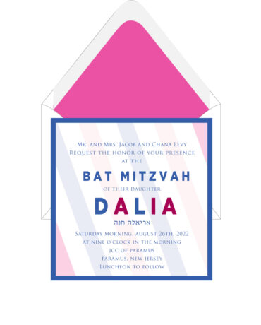 Lapis and Pink Lines Slanted - Bat Mitzvah Invitation