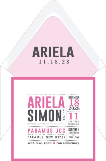 Modern Hot Pink and Patel - Bat Mitzvah Invitation