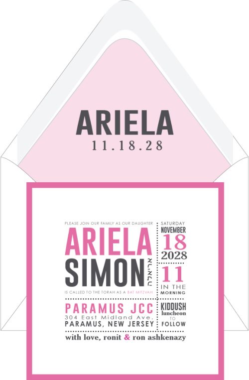 Modern Hot Pink and Patel - Bat Mitzvah Invitation