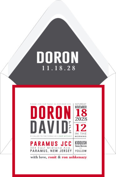 Modern Red and Charcoal - Bar Mitzvah Invitation