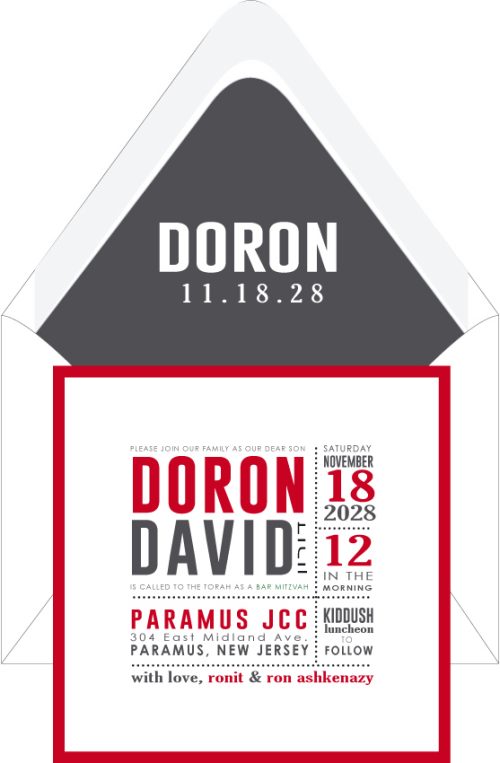 Modern Red and Charcoal - Bar Mitzvah Invitation