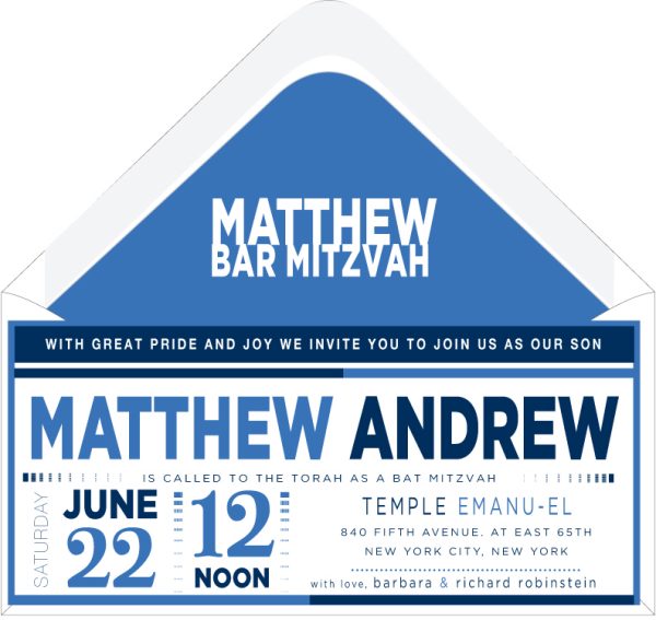 Tradition in Lapis and Navy Bar Mitzvah Invitation