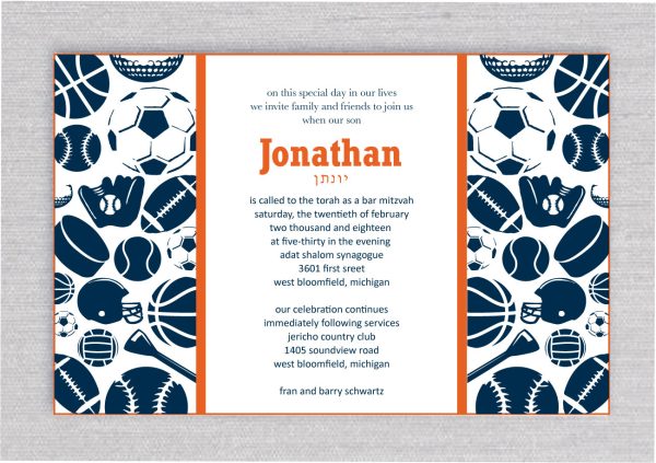 🏀 Celebrate your son’s milestone in true championship style with this premium All-Sports Theme Bar Mitzvah Invitation. Designed for the ultimate sports fan, this digital invitation brings the energy of the stadium to your guests' screens, featuring high-quality clip art for football, soccer, baseball, tennis, and basketball. It is the perfect way to honor your family’s MVP as he steps into Jewish adulthood, blending the excitement of the game with the tradition and prestige of a Bar Mitzvah celebration. By choosing this modern, paperless invitation, you provide your guests with a seamless and elegant experience. The refined aesthetic is crafted for a celebration of grandeur, ensuring that every detail resonates with sophistication. Whether you share it digitally as an Evite or a paperless message, your guests will be captivated by the vibrant sports graphics and professional layout, setting the stage for a celebration that will be remembered for a lifetime. This digital template is designed for easy personalization, allowing you to create a custom look that perfectly reflects your son’s personality. Once you complete your order, you will receive a unique link to access your unwatermarked, high-resolution JPEG file. While digital sharing offers unparalleled convenience and instant access for your guest list, we recommend printing a small quantity for immediate family to serve as cherished keepsakes. Elevate your special day with an invitation where tradition meets the thrill of the game. 🏀