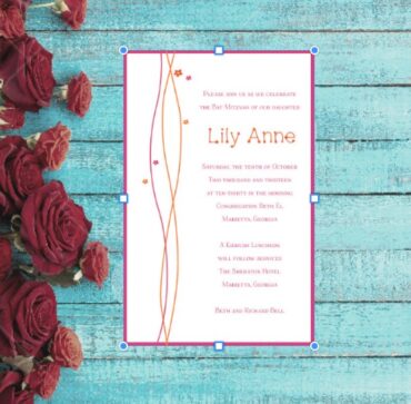Pink and Orange Floral Wave Bat Mitzvah Invitation