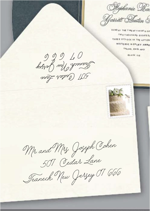 Save time by opting for calligraphy envelope guest addressing with your order, featuring guest addressing tailored to match your unique style. This ensures that upon receiving your invitations, they will be ready for mailing, complete with addresses professionally printed directly onto your envelopes. The font and color will seamlessly match your invitations, creating a cohesive theme, unless you specify changes to the color or fonts. Select your desired quantity, customize your envelope online, and complete your order. Email us your guest addressing list file, and we'll create a layout for your approval. Upon receiving the layout, carefully review it and make any necessary changes or corrections.