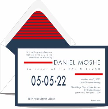 Navy and Red Stripe Bar Mitzvah Invitation