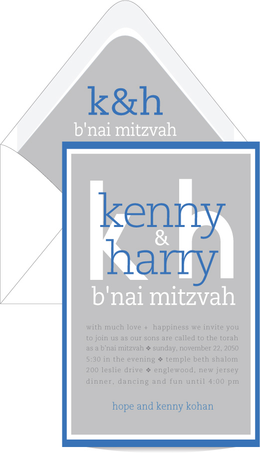 Simple Lapis and Charcoal B'nai Mitzvah Invitation