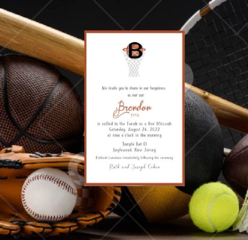 Hoop it Up Basketball Bar Mitzvah Invitation