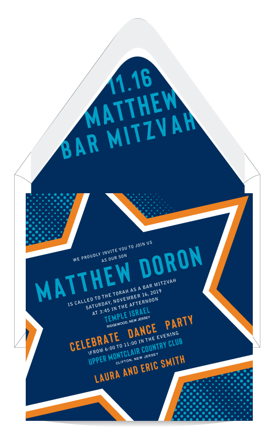 Mod Star of David Bar Mitzvah Invitation
