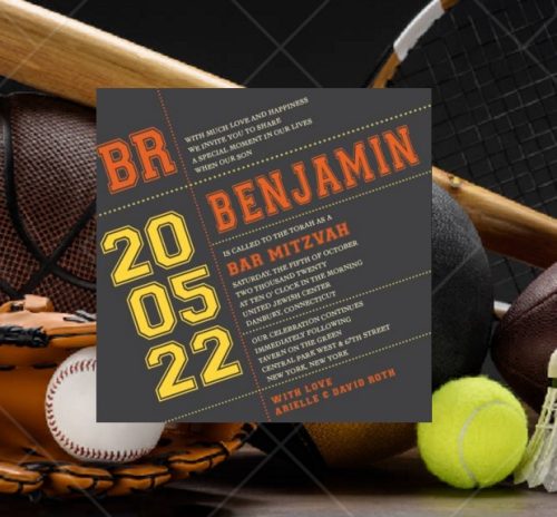 Varsity Orange and Yellow Bar Mitzvah Invitation