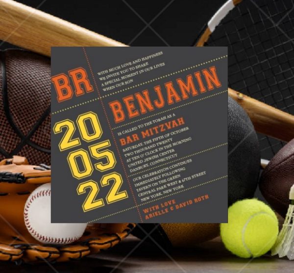 Varsity Orange and Yellow Bar Mitzvah Invitation