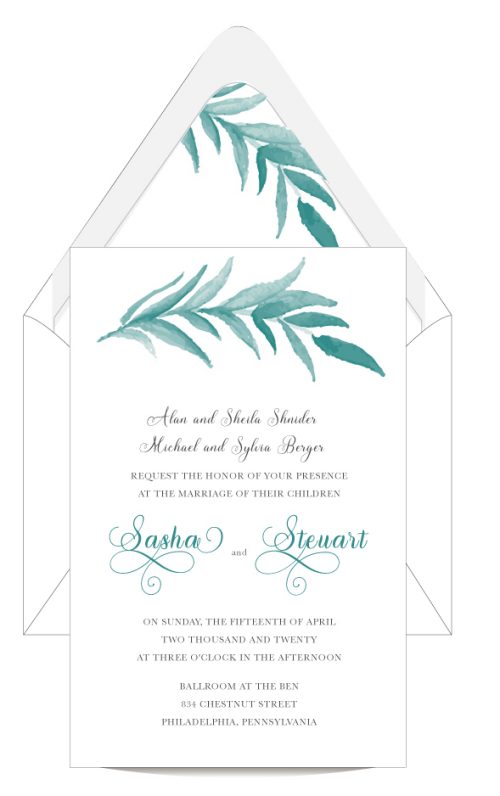 Watercolor Leaf Wedding Invitation