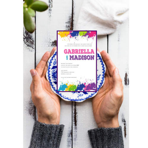 Check out our splatter Bat Mitzvah invitation best in unique or custom invitation
