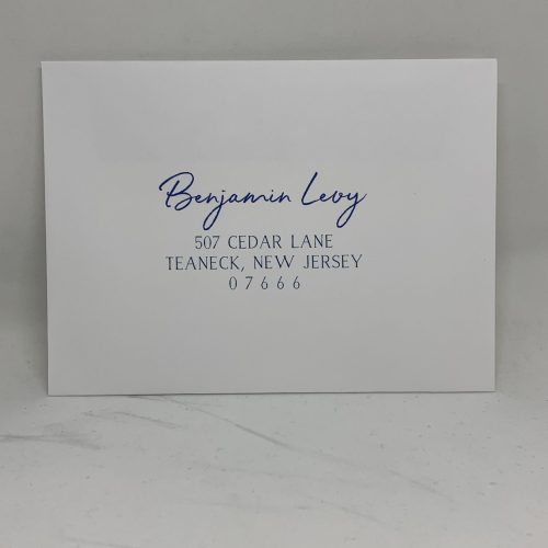 Save time by opting for calligraphy envelope guest addressing with your order, featuring guest addressing tailored to match your unique style. This ensures that upon receiving your invitations, they will be ready for mailing, complete with addresses professionally printed directly onto your envelopes. The font and color will seamlessly match your invitations, creating a cohesive theme, unless you specify changes to the color or fonts. Select your desired quantity, customize your envelope online, and complete your order. Email us your guest addressing list file, and we'll create a layout for your approval. Upon receiving the layout, carefully review it and make any necessary changes or corrections.