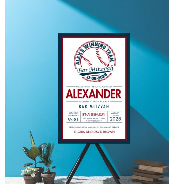 Red and Blue Baseball Star Bar Mitzvah Invitation