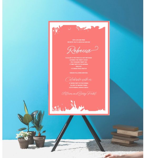 Coral Abstract Grunge Ink Splats Bat Mitzvah Invitation