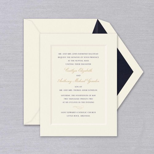 Ecru Debossed Panel Elegant Wedding Invitation